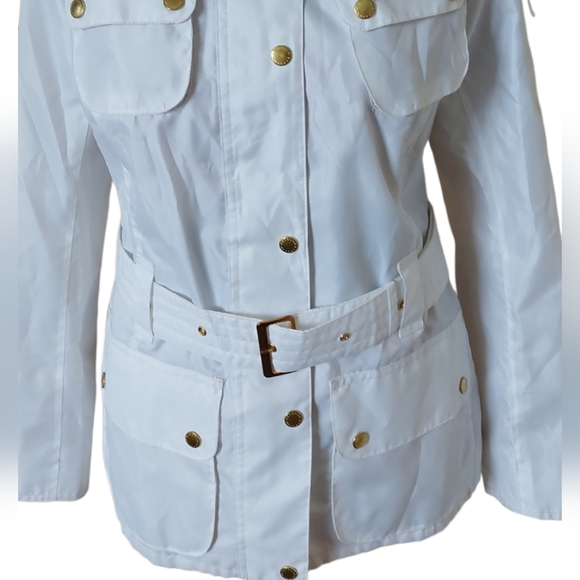 BNWT Barbour Womens White Rain Jacket UK Size 12 Lightweight Union Jack Lining. - Picture 3 of 16